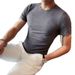 Men's Clothing Round Neck Summer New Slim Korean Style Trend Muscle Stripes Solid Color Casual Knitted Bottoming Shirt_viptrois.com