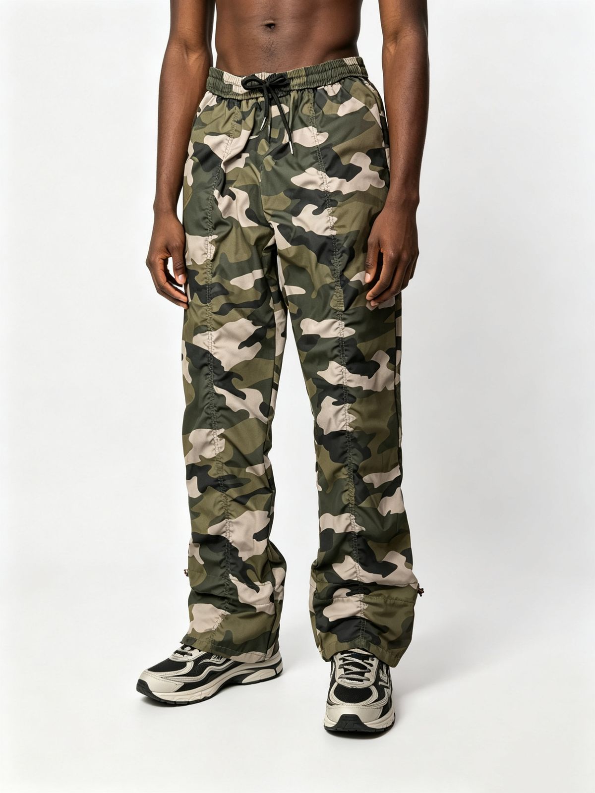 Men's Camouflage Pleated Cargo Pants Loose Fit Drawstring Casual High Street Trendy Outdoor Tactical Pants_viptrois.com