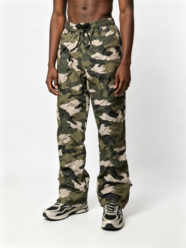 Men's Camouflage Pleated Cargo Pants Loose Fit Drawstring Casual High Street Trendy Outdoor Tactical Pants_viptrois.com