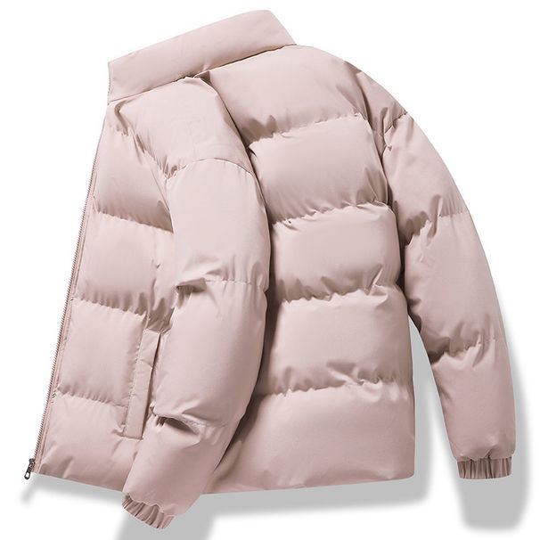 "Men's Winter Puffer Jacket, Oversized Quilted Coat With Polyester Fill, Zip-Up Stand Collar (Black/Pink/Khaki/Light Blue)"_viptrois.com