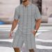 Men's Clothing Solid Color Jacquard Summer Leisure Lapel Button Short Sleeved Shorts Sports Men's Suit Men_viptrois.com