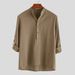 Men's Casual, Solid-Color Long-Sleeved Shirt With A Stand-Up Collar For Autumn 2026 A Simple, Loose-Fitting Cotton Shi_viptrois.com