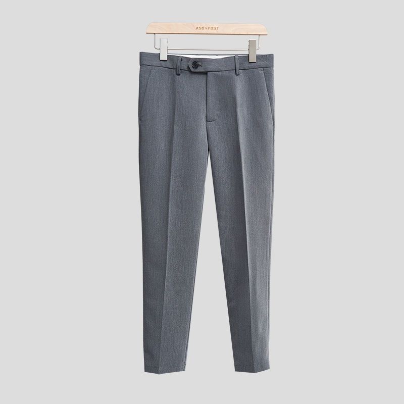 Men's Slim Fit Cropped Trousers Casual Black Business Style Trendy Mature Suit Bottoms_viptrois.com