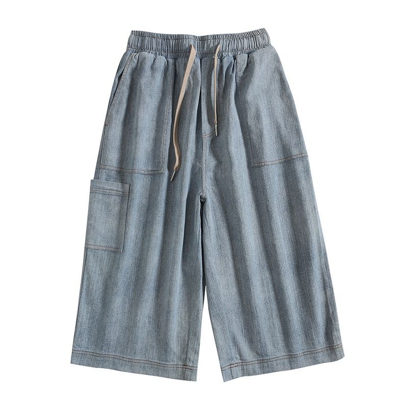 Men's Clothing Denim Shorts Summer Loose Straight Tube Wide Leg Cropped Pants Workwear Casual Versatile Pants_viptrois.com