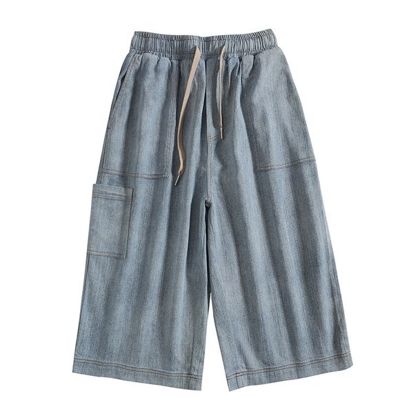 Men's Clothing Denim Shorts Summer Loose Straight Tube Wide Leg Cropped Pants Workwear Casual Versatile Pants_viptrois.com