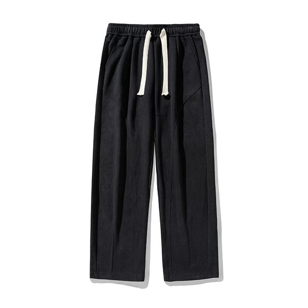 Men's Clothing Textured Casual Pants Men Autumn And Winter Style Curved Sweatpants Split Pleated Design Drape Loose Trousers_viptrois.com
