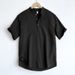 Linen Men's Chinese Style Stand Collar Thin Top, High-end Cotton Linen Short Sleeved T-shirt, Men's Polo Shirt_viptrois.com