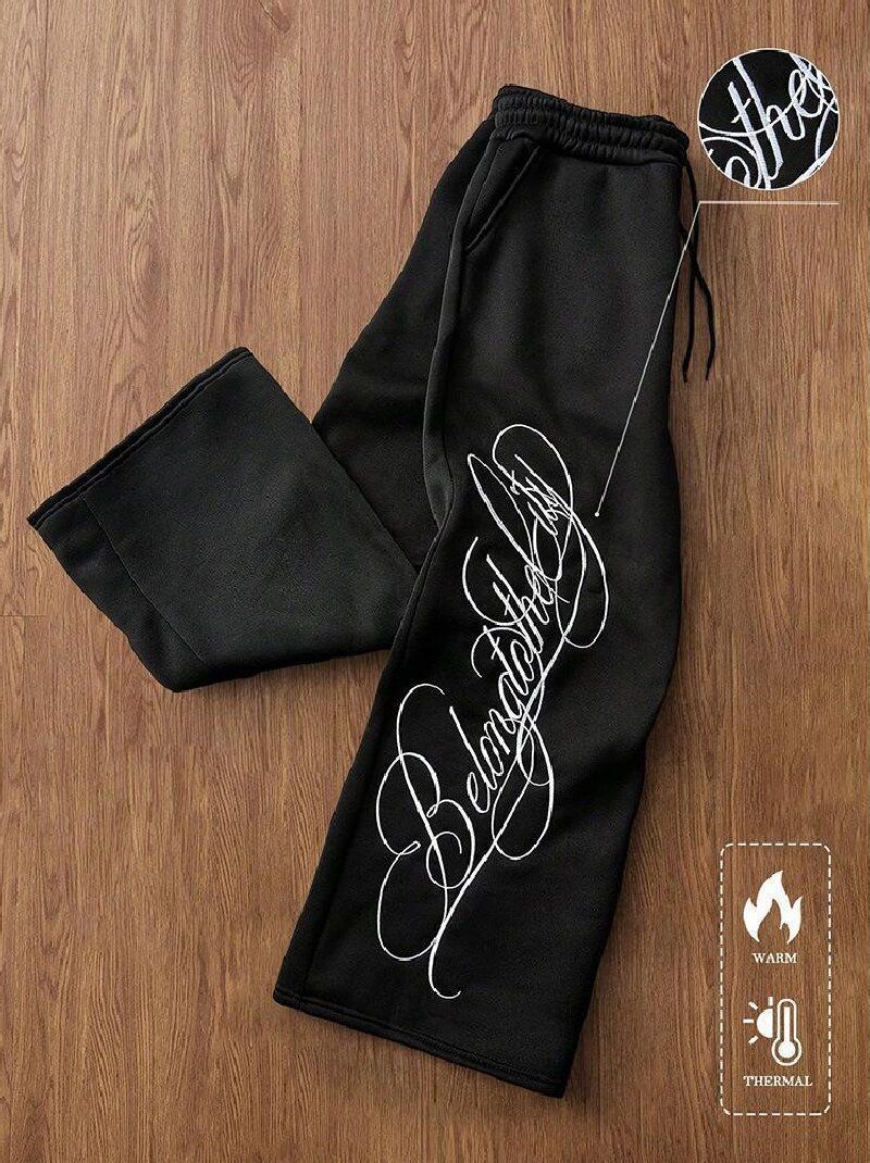 Men's Street Style Casual Pants Letter Print Spring Autumn Loose Straight Leg Trousers Style_viptrois.com