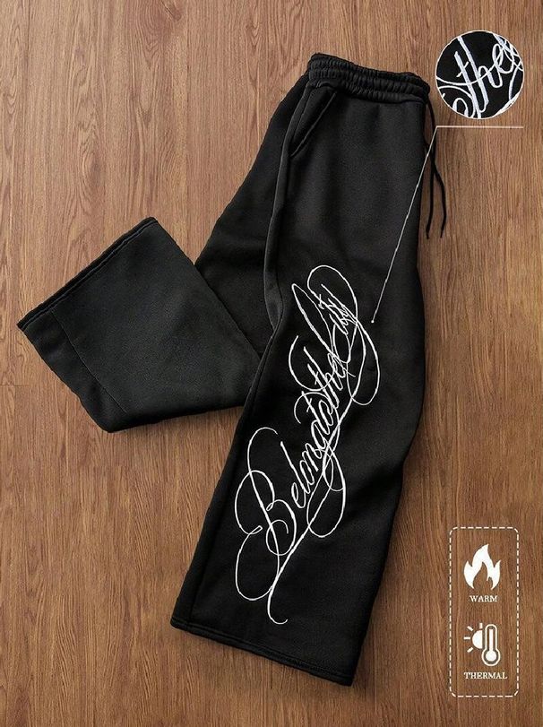 Men's Street Style Casual Pants Letter Print Spring Autumn Loose Straight Leg Trousers Style_viptrois.com