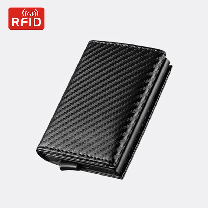 Passport Covers & Wallets RFID Men's Card Holder Card Holder Zipper Simple Brake Aluminum Alloy Pop Up Carbon Fiber Wallet Anti Theft Brush_viptrois.com