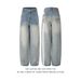 Men's Style Washed Embroidered Whiskered Jeans New Style Dancing Striped Patchwork Wide Leg Straight Trousers_viptrois.com