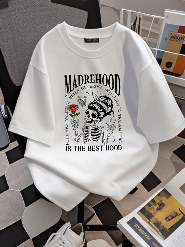 Skeleton Madrehood T Shirt Mexican Mom Mama Mothers Day GifT Skull With Headband Floral Rose Latina Graphic Casual Slightly Streetwear Unisex_viptrois.com
