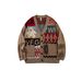 Men's Clothing American Cartoon Letter Print Oversized Knit Cardigan Sweater - V-Neck Long Sleeve Pullover (Red, Coffee, Beige, Black)_viptrois.com
