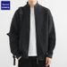 Romon Men's Casual Stand Collar Jacket 2024 Autumn New High-end Sweater Loose Fit Cardigan Coat_viptrois.com
