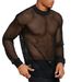 Long Sleeved Drop Shoulder Perspective T-Shirt, Fitness Breathable Mesh Hollow Bottom Shirt, Trendy Men's T-Shirt_viptrois.com