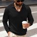 Men's Oversized V-Neck Polo Shirt – Heavyweight Casual Long Sleeve Top For Urban Style & Comfort_viptrois.com