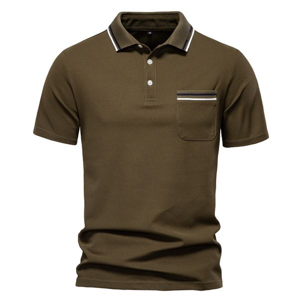 Men's Clothing New Short Sleeved POLO Shirt Men's Striped Lapel Business Casual Short Sleeved POLO Men's Tops_viptrois.com