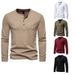 Men's Color Block Four Button Henry Long sleeved T-shirt D32_viptrois.com