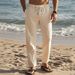 Men's Clothing Drawstring Simple Fashion Solid Color Casual Cotton And Linen Straight Trousers_viptrois.com