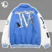 Men's Patchwork Jacket: Flocked Skeleton Varsity Bomber - Cool Male Jackets, Loose Fit College Coat, Blue Hip Hop_viptrois.com
