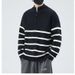 New semi high neck zipper striped sweater for men in autumn and winter, simple and versatile, fashionable and loose fitting pullover base knit sweater_viptrois.com
