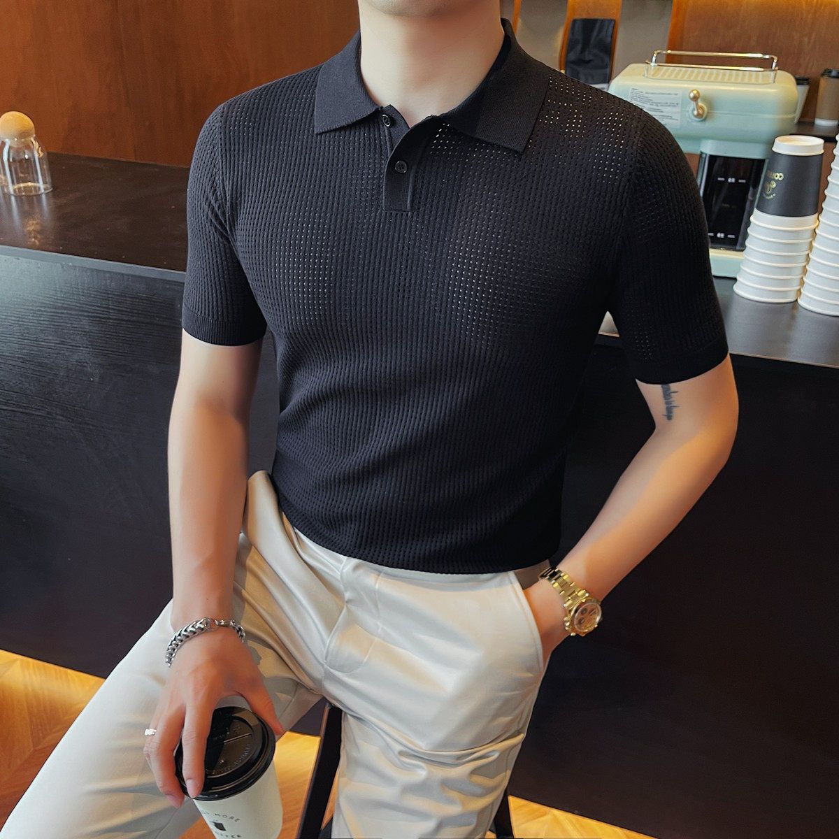 Summer Business Casual Men's Short Sleeved Polo Shirt with Collar High Quality Breathable Knitwear_viptrois.com