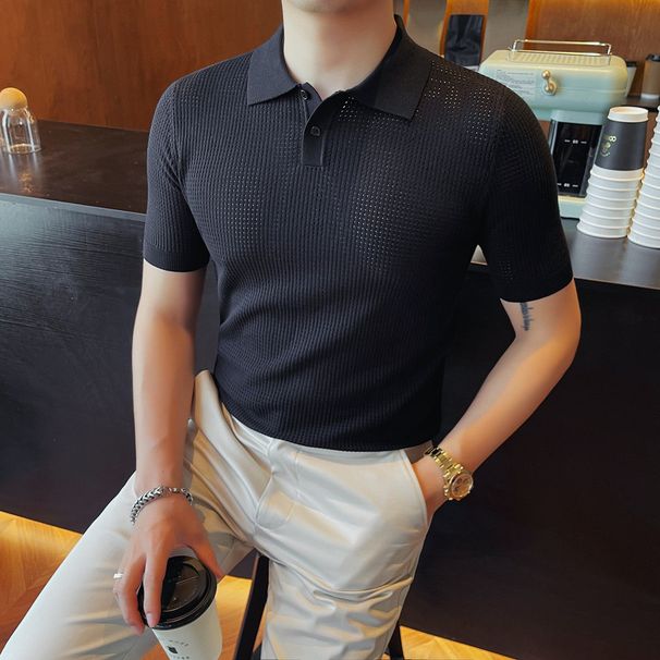 Summer Business Casual Men's Short Sleeved Polo Shirt with Collar High Quality Breathable Knitwear_viptrois.com