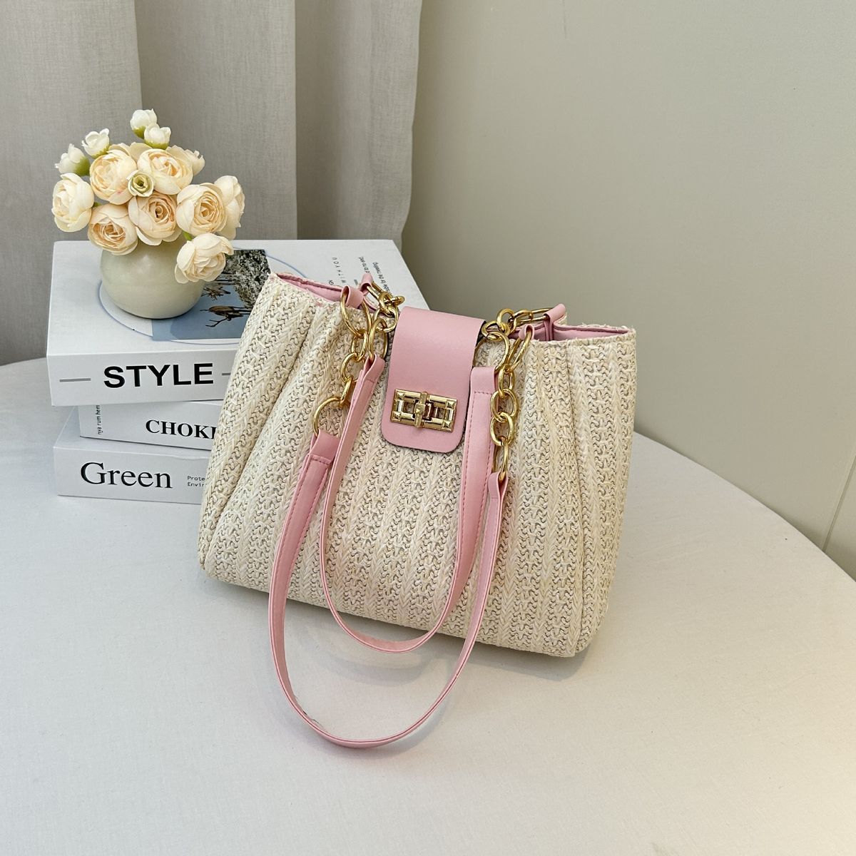 Women's Woven Tote Bag - Large Straw Shoulder Bag For Beach & Vacation_viptrois.com