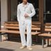 Men's Autumn Casual Single Breasted Lapel Linen Shirt Cardigan Long Sleeved Trousers Suit_viptrois.com