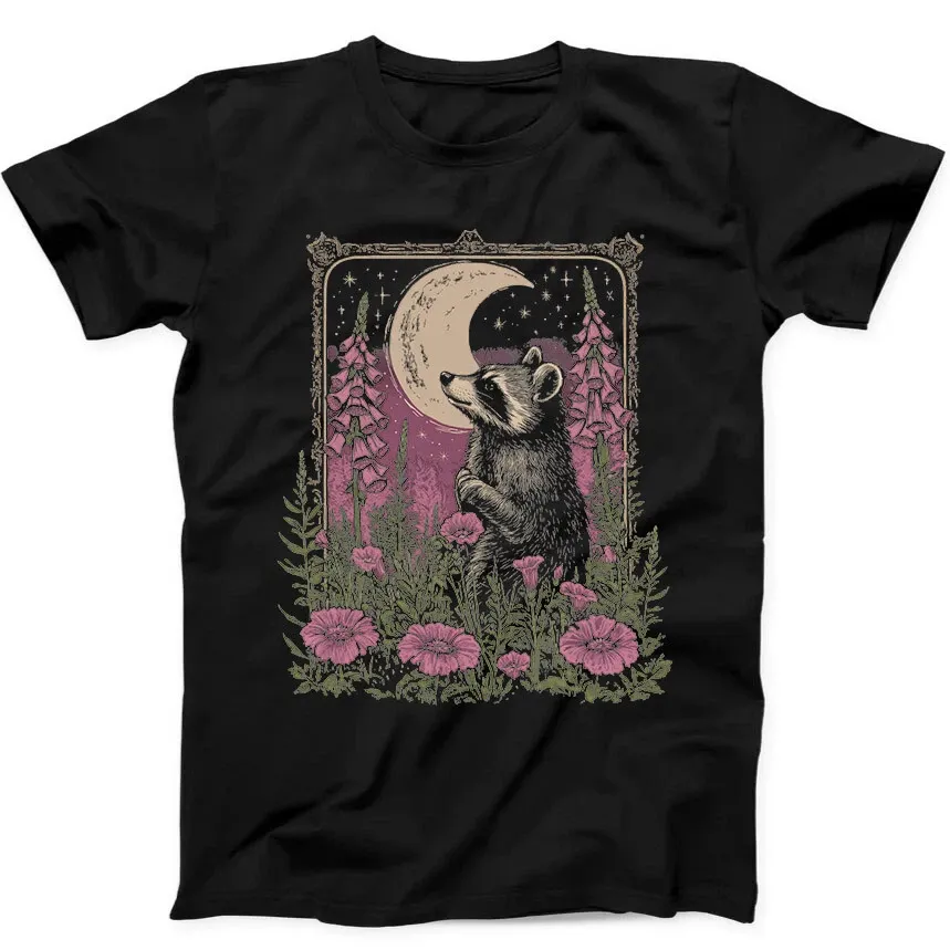 Raccoon Floral Moon Cottage Best Seller Funny Gift Black Tee T Shirt Mens Womens Tees Top 363_viptrois.com