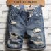 Men's Clothing Summer Vintage Ripped Short Jeans Streetwear Fashion Straight Slim Fit Denim Shorts_viptrois.com