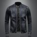 Men's Clothes Men's Stand Collar Dark Blue Motorcycle Vintage Zipper Denim Jacket Jacket Trend_viptrois.com