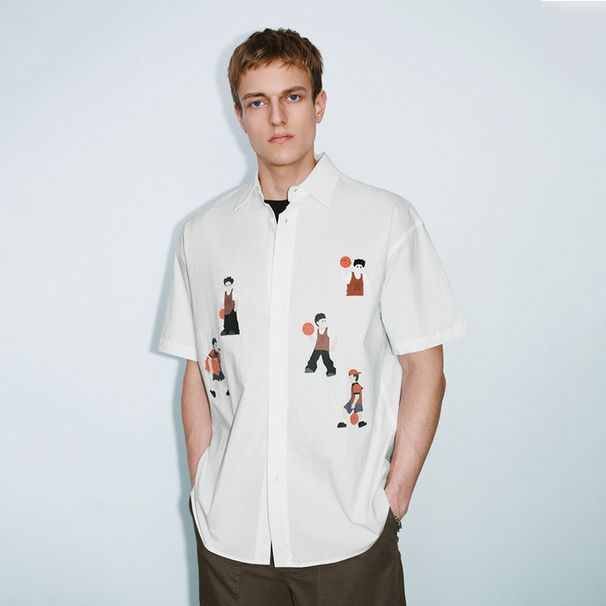 2025 Spring And Summer New Men's Fashion Casual Versatile Handsome Design Sense Personalized Square Collar Shirt Short Sleeve Men's Clothing_viptrois.com