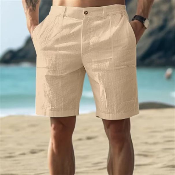 Men's Solid Color Casual Shorts American Style Multi Pocket Beach Vacation Five Point Pants_viptrois.com