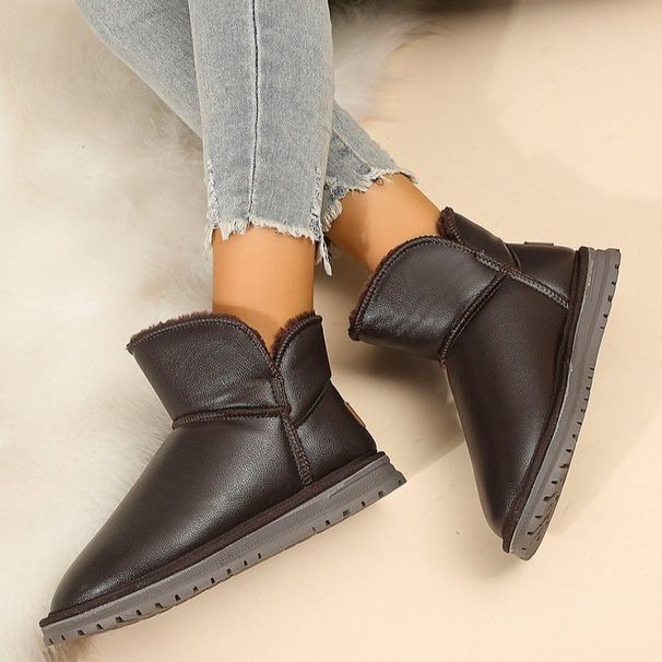 Large size cotton shoes solid color warm thick soled women's cotton boots short boots casual style_viptrois.com