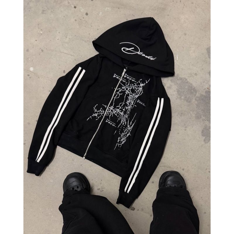 Gothic Y2K Zip-Up Hoodie – Dark Aesthetic Streetwear Pullover (Oversized Fit, Black, S-5XL)_viptrois.com