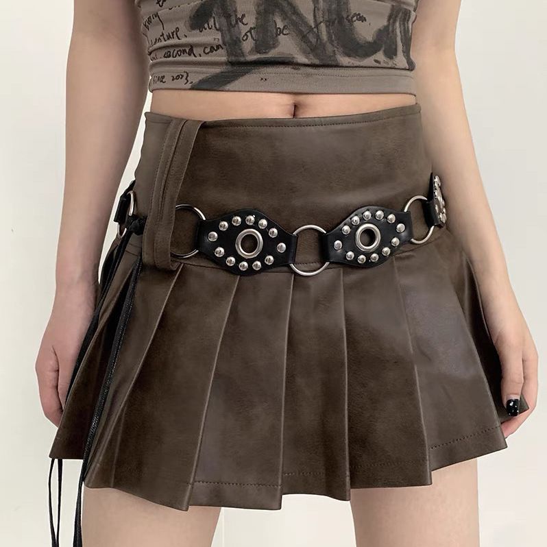 Millennial Spicy Girl Invintage Halfbody Flying Collar Rivet Design Feeling Lacing Belt_viptrois.com