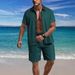 Men's Short Sleeve Shirt & Shorts Set, Summer Waffle Knit Casual Lounge Wear, Comfortable Two-Piece Outfit For Beach Vacation_viptrois.com
