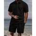 Men's 3D Casual Sports Suit Versatile Polo Shirt Short Sleeves Spring Summer Autumn Wear Black Beige Gray Khaki Loose Fit_viptrois.com
