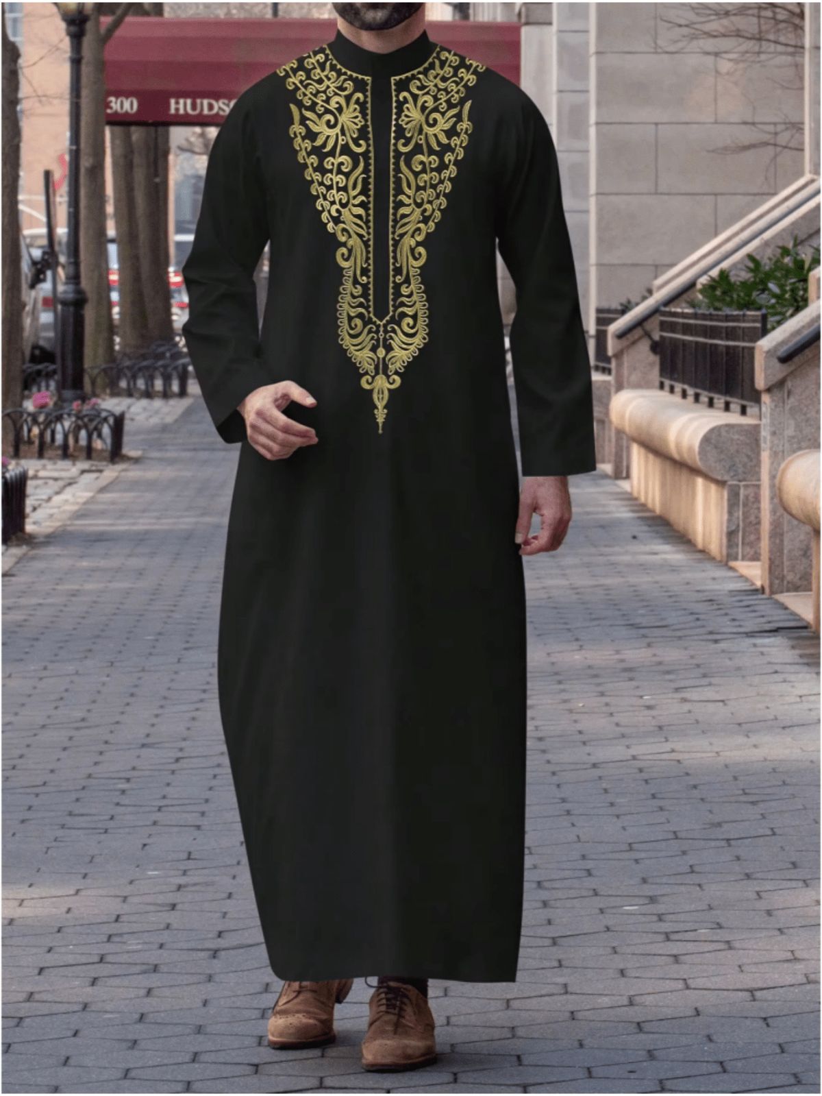 Muslim Men's Roand Collar Saudi Arabian Ethnic Style Men's Casual Robe_viptrois.com