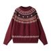 Autumn/Winter Vintage Jacquard Round Neck Knitted Sweater Loose Base Sweater_viptrois.com