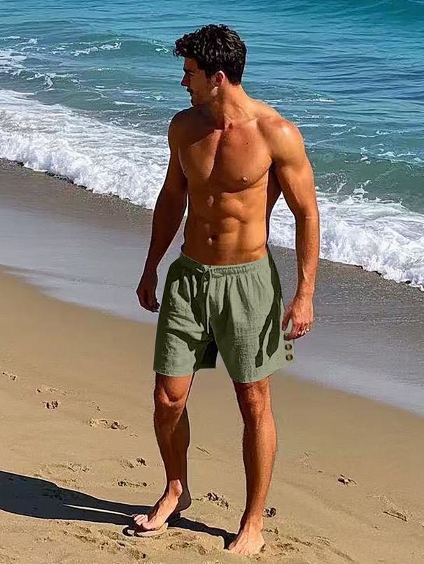 Men's Clothing New Men's Linen Breathable Beach Shorts Sports Casual Loose Five Point Shorts Men_viptrois.com