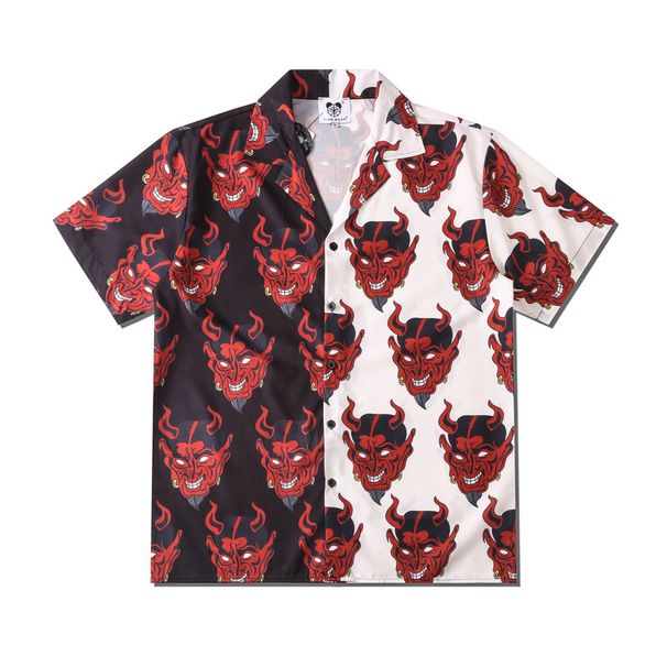 Men's Clothing A Pair Of Lapel Casual Men And Women Couple Spring And Summer Loose Color Matching Devil Digital Print Short Sleeved Trendy Brand Shirt_viptrois.com