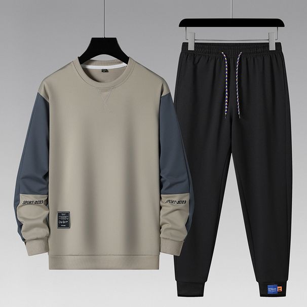 "Men's Jogger Set – Thickened Fleece-Lined Sweatsuit For Gym & Running (White/Grey/Khaki/Black) – Stretch Polyester Athletic Outfit M-5XL"_viptrois.com
