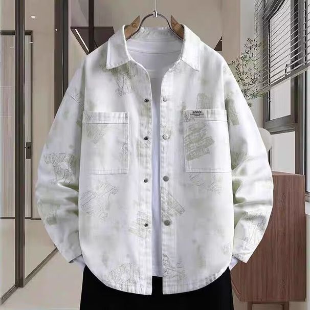 Retro Washed Denim Shirt Jacket For Men In Autumn, Loose And Fashionable Casual Jacket, Trendy Outerwear_viptrois.com