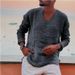 Men's Clothing Men's Youth Linen Casual Loose V Neck Washed And Worn Edge Long Sleeved Shirt_viptrois.com