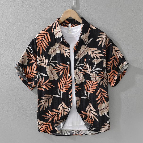 Printed Fresh Short Sleeved Shirt For Men, Fashionable And Versatile, Artistic And Casual Loose Top_viptrois.com