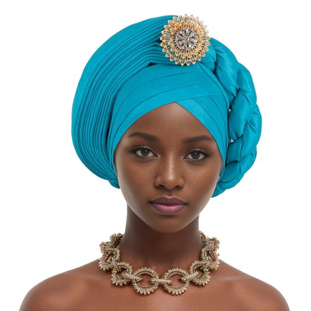 Women's Scarves Heavy Industry Brooch Half Layered Half Twisted Baotou Hat African Hat Nigerian Wedding Festival Party Muslim Hat_viptrois.com