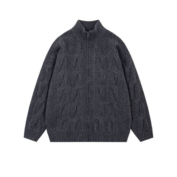 Simple Solid Color Twisted Flower Stand Up Collar Cardigan Men's Trendy Autumn And Winter Versatile Loose Casual Long_viptrois.com