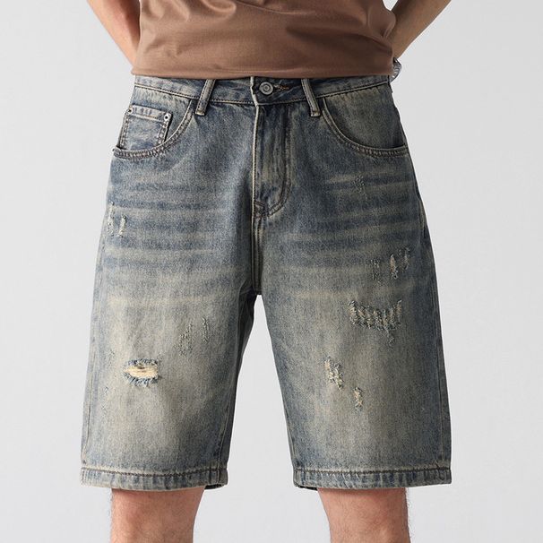 Men's Clothing Fashion Brand Ripped Denim Shorts Men's Cool Mid Length Pants 2023 New Casual Men's Pants Trendy Loose Shorts_viptrois.com